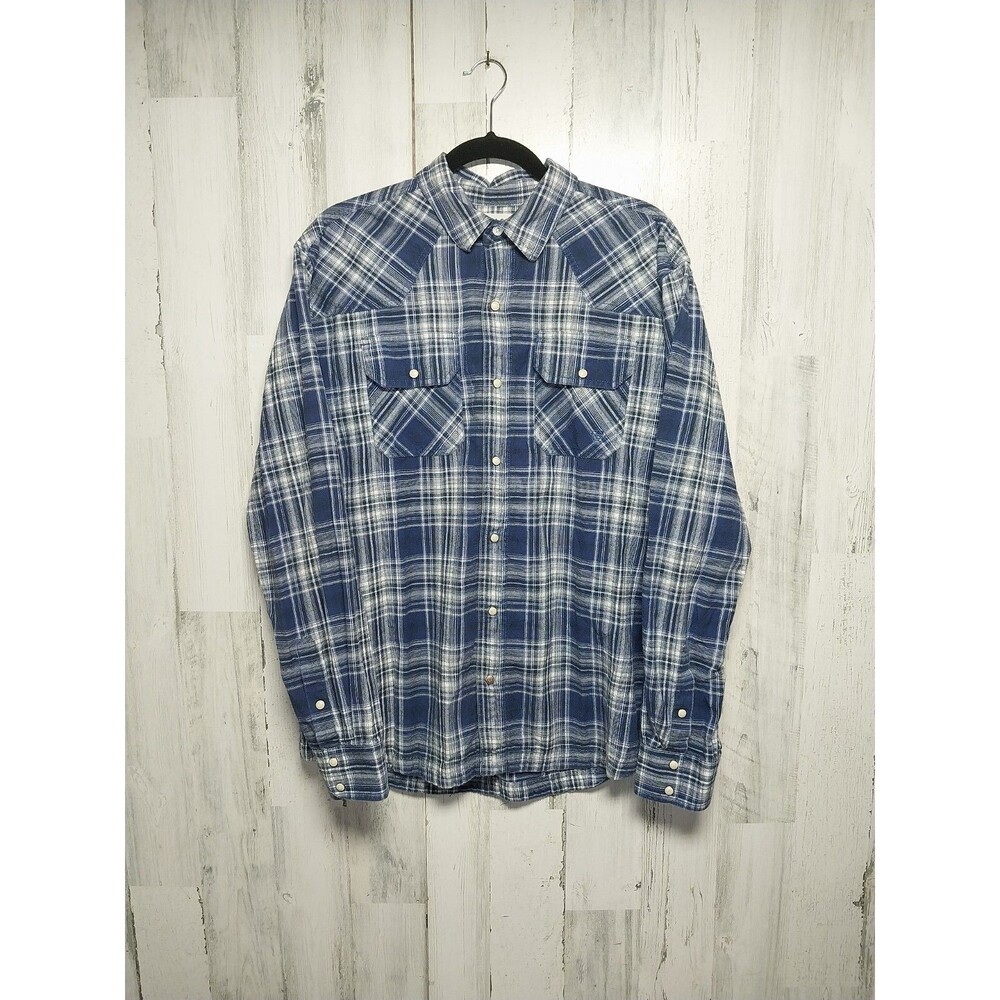 Ariat Shirt Mens Large Blue Plaid Heavyweight Retro Fit Pearl Snap Work